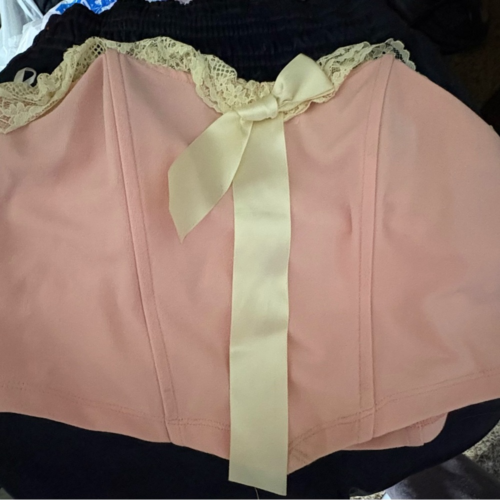Pink Corset Top with Lace Trim and Bow
